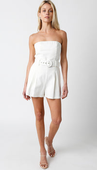 Thumbnail for High Hopes Belted Romper White, Romper Dress by Olivaceous | LIT Boutique