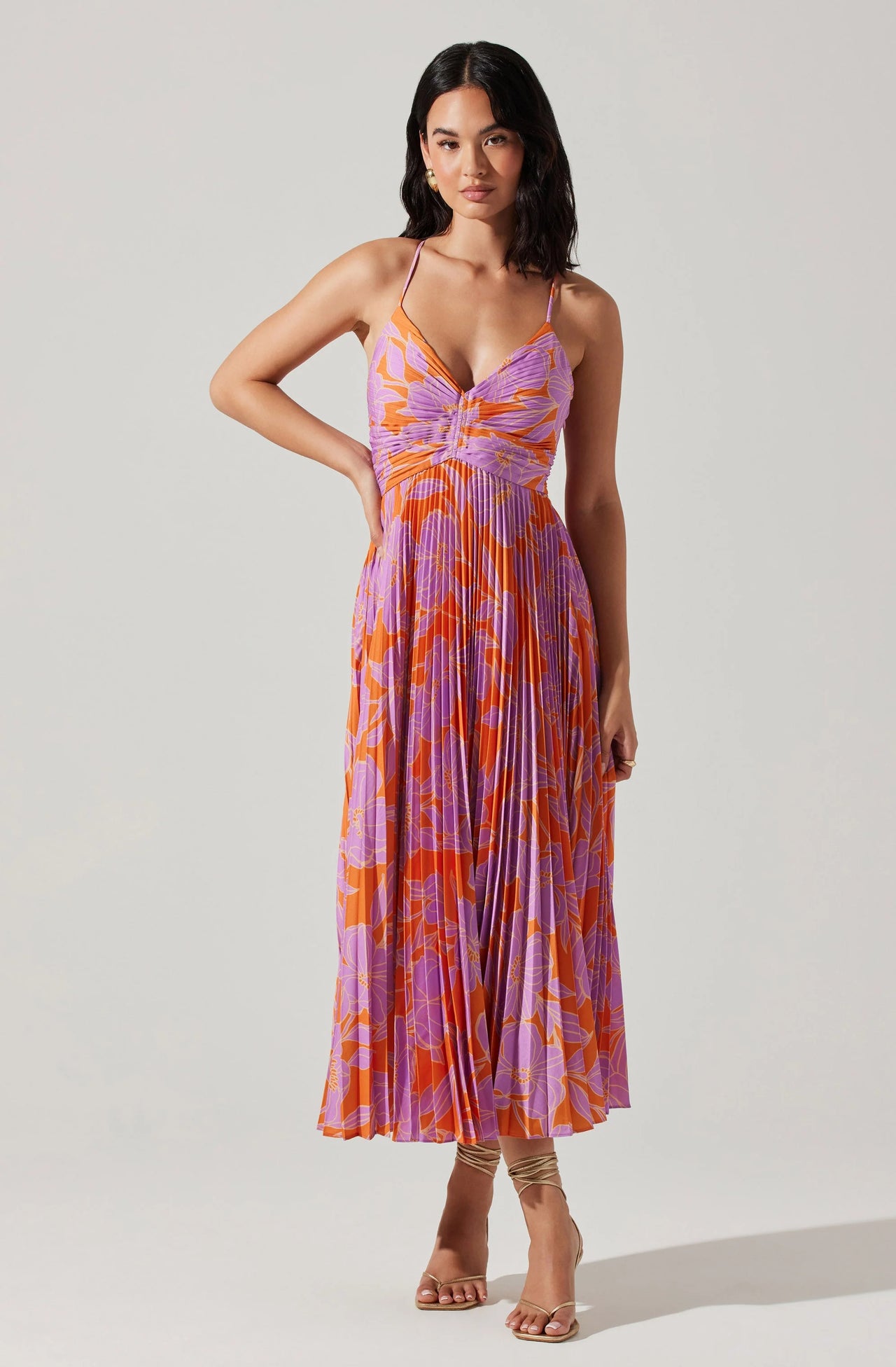 Blythe Dress Orange Multi, Midi Dress by ASTR | LIT Boutique