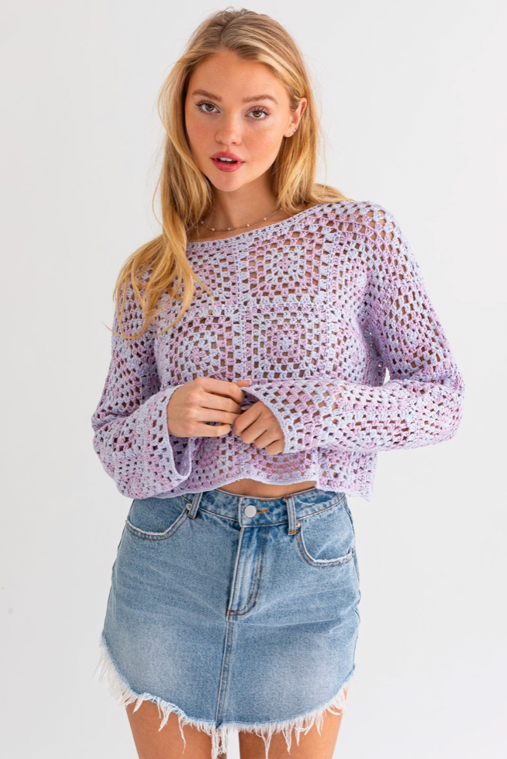 Brittany Crochet Top Lilac, Sweater by Le Lis | LIT Boutique