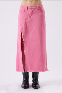 Thumbnail for Darsie Denim Midi Slit Skirt Pink, Midi Skirt by Signature 8 | LIT Boutique
