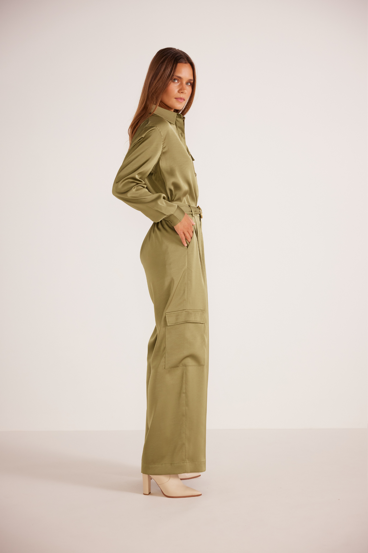 Anissa Shirt Khaki, Long Blouse by Mink Pink | LIT Boutique