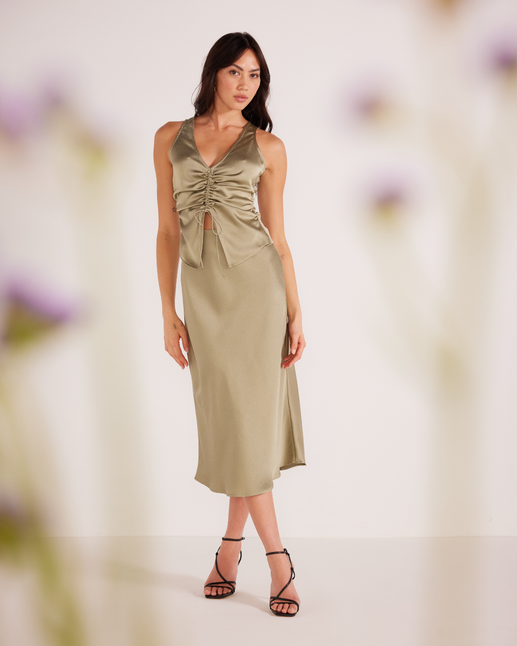Sonia Bias Slip Midi Skirt Sage, Midi Skirt by MinkPink | LIT Boutique