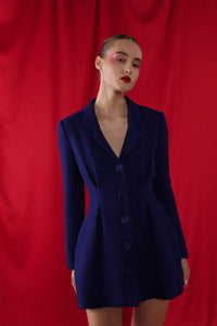 Thumbnail for Andrea Wool Tweed Blazer Dress Royal Blue, Blazer Jacket by Sau Lee | LIT Boutique
