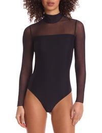 Thumbnail for Chic Mesh Mock Long Sleeve Bodysuit, Bodysuit Tee by Commando | LIT Boutique