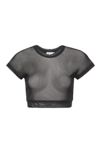 Thumbnail for Cropped Mesh Tee Black, Short Tee by Good American | LIT Boutique