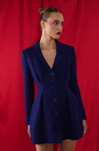 Thumbnail for Andrea Wool Tweed Blazer Dress Royal Blue, Dress by Sau Lee | LIT Boutique