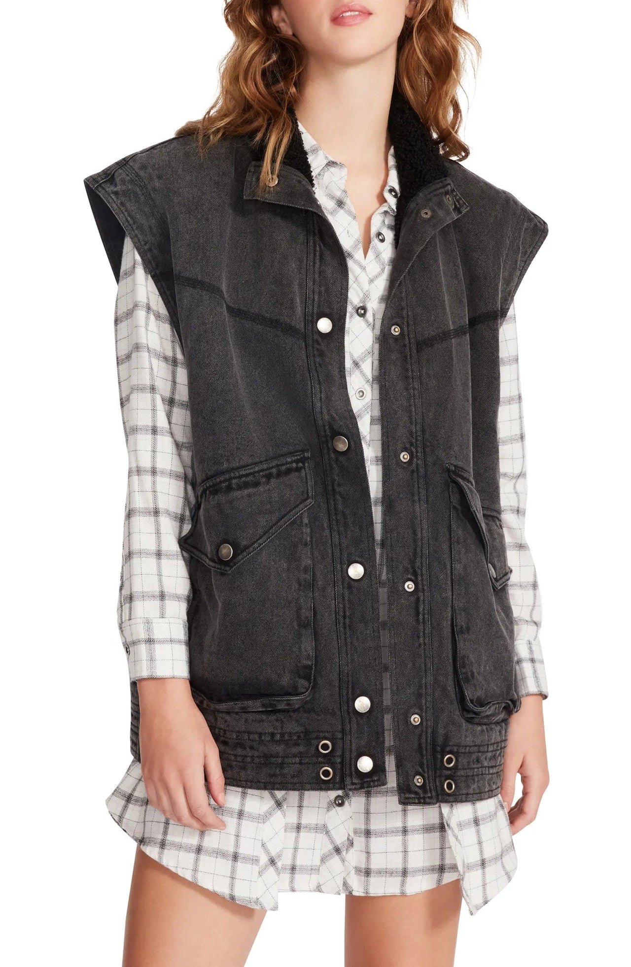 Aubrey Oversized Denim Vest Black, Jacket by Steve Madden | LIT Boutique