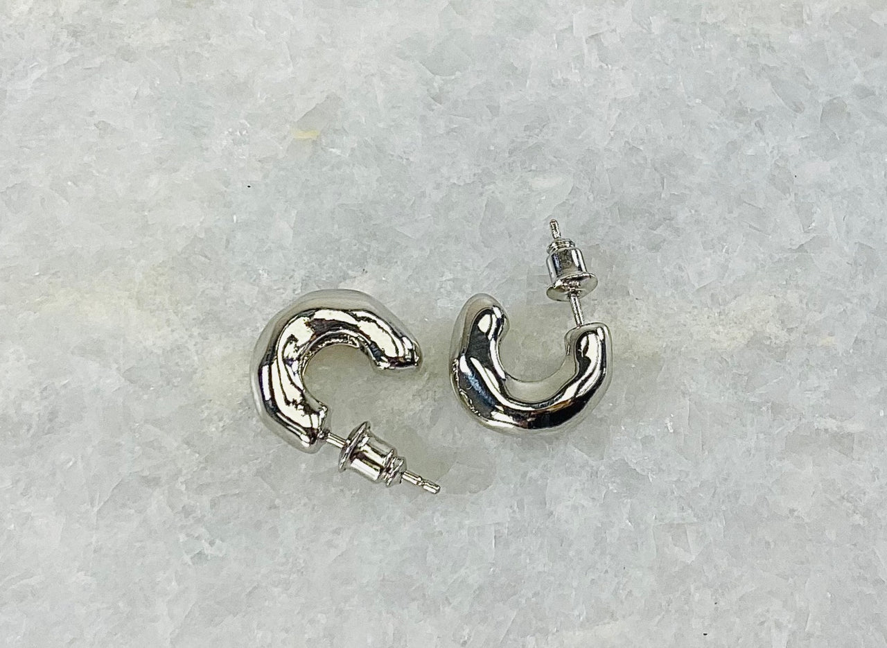 Blakely Hammered Pipe Hoop Earrings Silver, Earrings by Secret Box | LIT Boutique