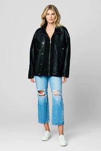 Thumbnail for Edge to Edge Leather Sherpa Jacket Black, Jacket by Blank NYC | LIT Boutique