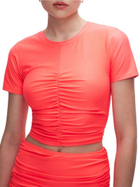 Thumbnail for Satin Ruched Crop Tee Coral, Short Tee by Good American | LIT Boutique