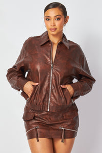 Thumbnail for Faded Chocolate Leather Jacket, Jacket by Hot + Delicious | LIT Boutique