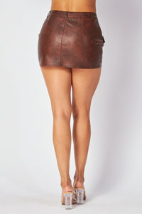 Thumbnail for Faded Chocolate Leather Mini Skirt