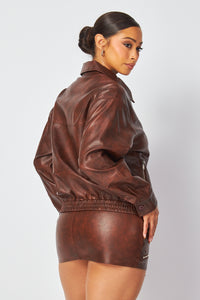 Thumbnail for Faded Chocolate Leather Jacket, Jacket by Hot + Delicious | LIT Boutique