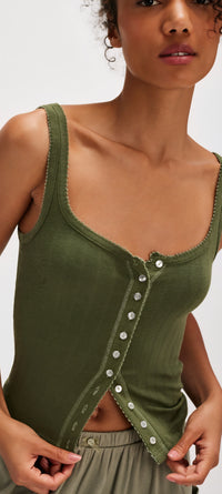 Thumbnail for End Game Pointelle Tank in Army, Tank Tee by Free People | LIT Boutique