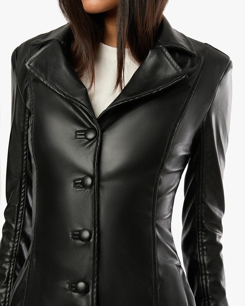 Slim Vegan Leather Jacket Black