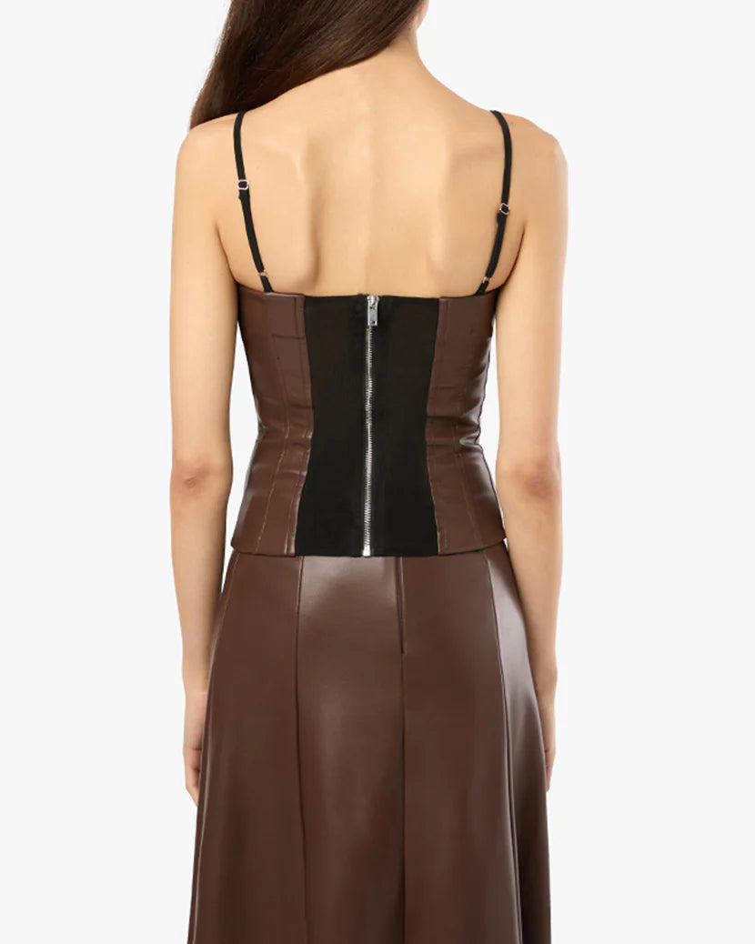 Corset Vegan Leather Top Brown, Tank Blouse by We Wore What | LIT Boutique