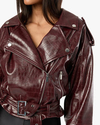 Thumbnail for Cropped Moto Jacket Merlot, Coat Jacket by We Wore What | LIT Boutique