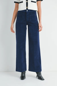 Thumbnail for Navy Corduroy Mini Patch Pocket Wide Leg, Pant Bottom by Just Black | LIT Boutique