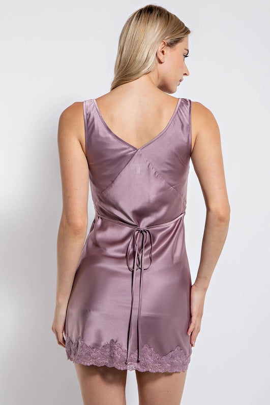 Satin Slip Dress With Lace Detail, Mini Dress by Edit By Nine | LIT Boutique