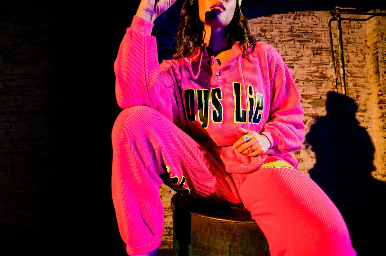 Spunk Thermal Henley Crewneck Neon Pink, Sweat Lounge by Boys Lie | LIT Boutique