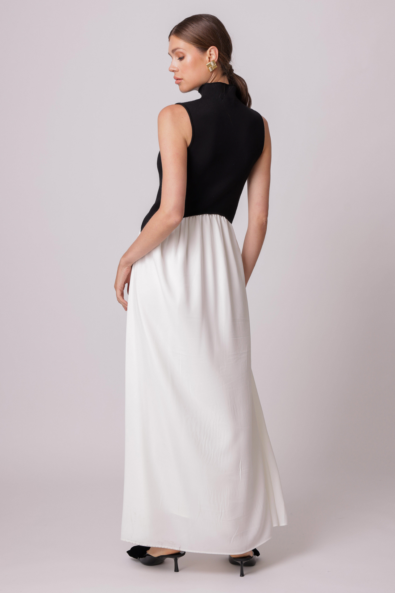 Masha Dress Maxi Black Cream, Maxi Dress by Line and Dot | LIT Boutique