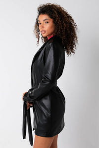 Thumbnail for Maegan Open Coat Dress Black, Mini Dress by Olivaceous | LIT Boutique