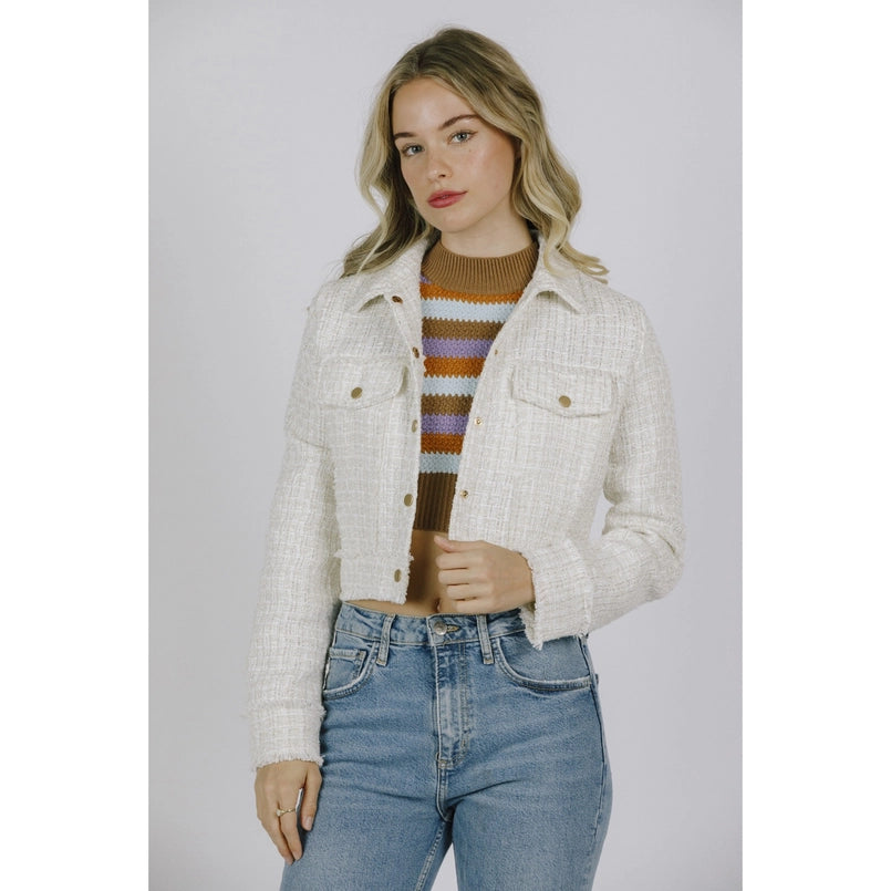 Cropped Gold Button Jacket White, Jacket by Storia | LIT Boutique