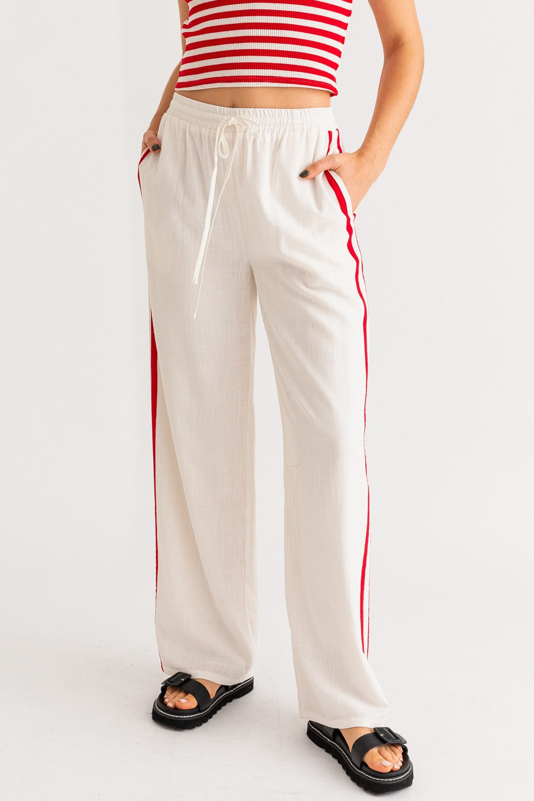 Side Hustle Stripe Pant White, Bottoms by Le Lis | LIT Boutique