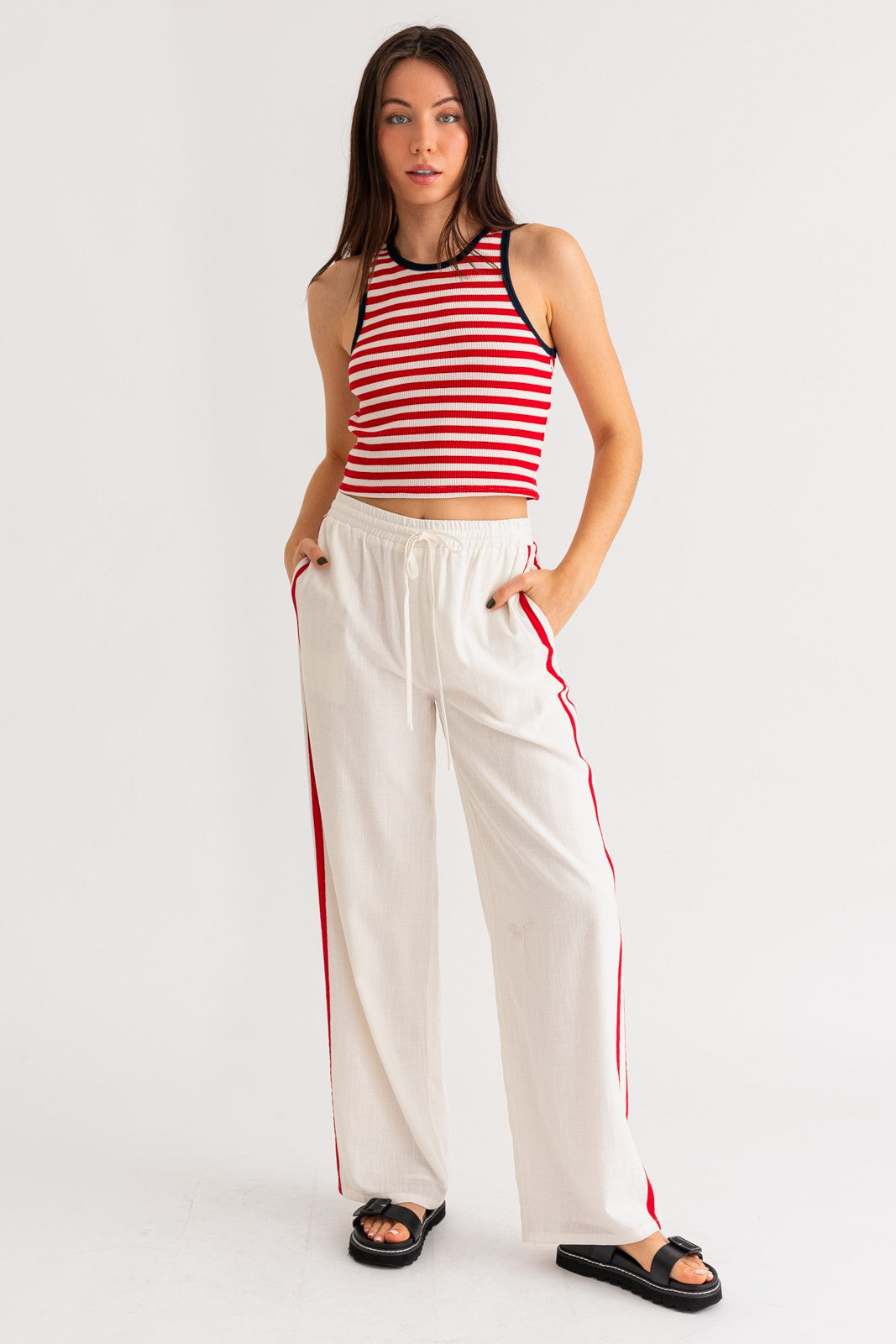 Side Hustle Stripe Pant White, Bottoms by Le Lis | LIT Boutique