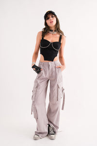 Thumbnail for Cargo Pant With Buckle Strap Pockets Grey, Pant Bottom by Signature 8 | LIT Boutique