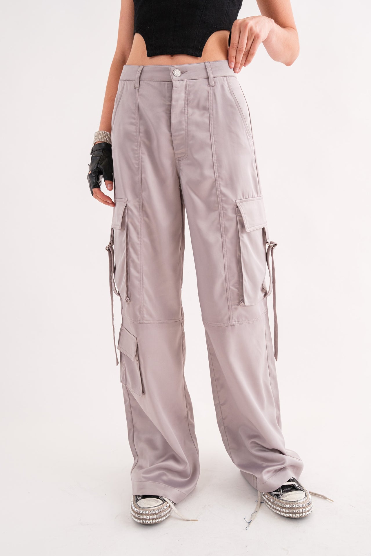 Cargo Pant With Buckle Strap Pockets Grey, Pant Bottom by Signature 8 | LIT Boutique