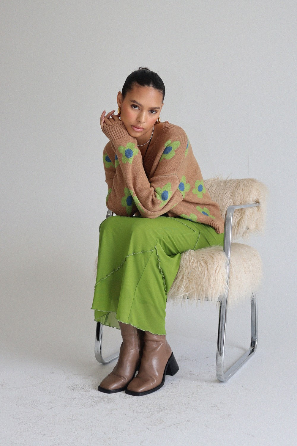 Taytum Lettuce Hem Mesh Long Skirt Avocado, Midi Skirt by Bailey Rose | LIT Boutique