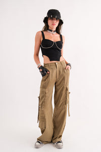 Thumbnail for Cargo Pant With Buckle Strap Pockets Olive, Pant Bottom by Signature 8 | LIT Boutique