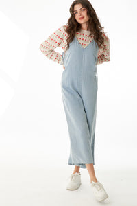 Thumbnail for Wanderlust Wide Leg Denim Jumper, Jumpsuit Dress by En Creme | LIT Boutique