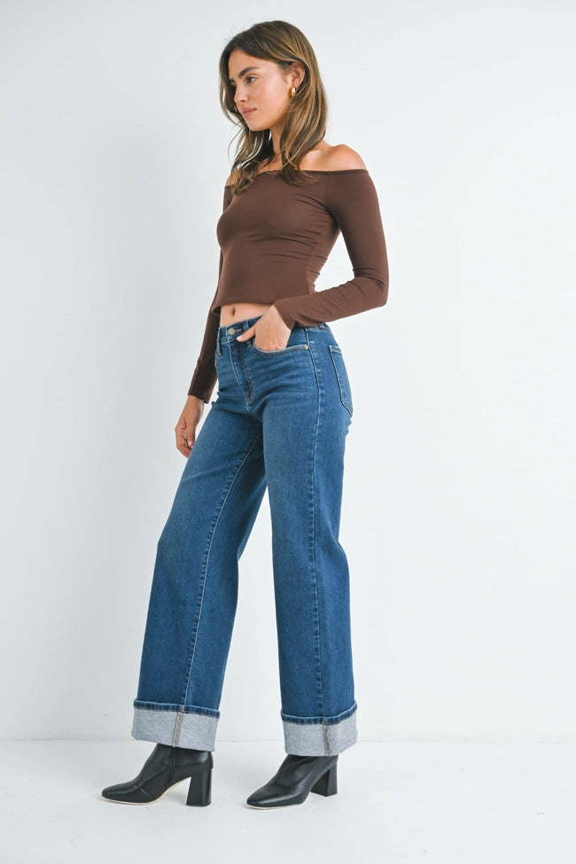 Dk Cuffed Palazzo Navy, Pant Bottom by Just Black | LIT Boutique