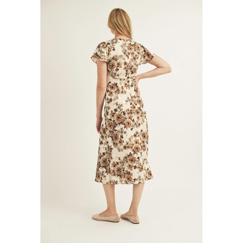 Florals on Florals Midi Dress Brown White, Midi Dress by Storia | LIT Boutique