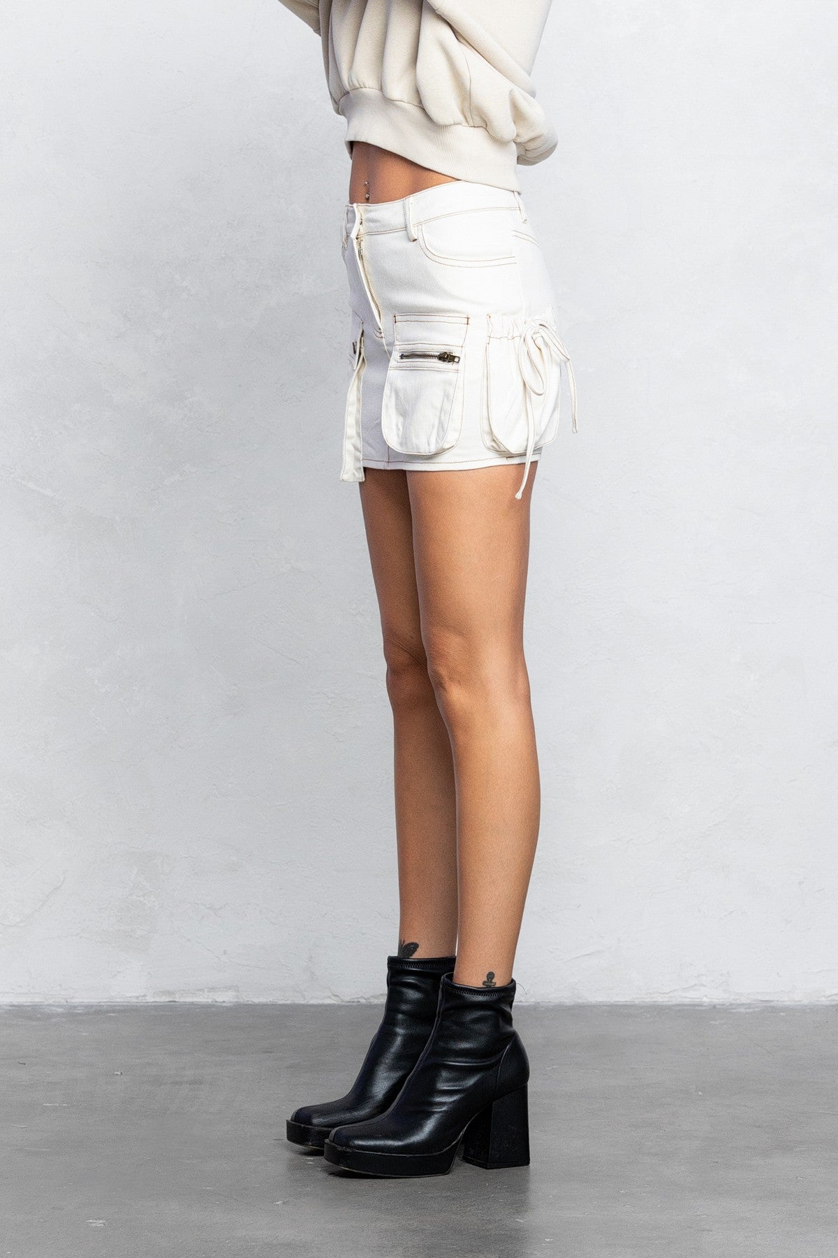 Said Outloud Cargo Skirt Ivory, Mini Skirt by No Vacancy | LIT Boutique