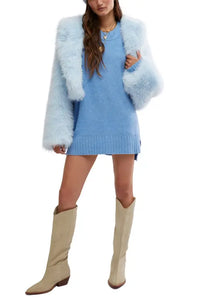 Thumbnail for Paris Cropped Fur Light Blue, Jacket by Free People | LIT Boutique