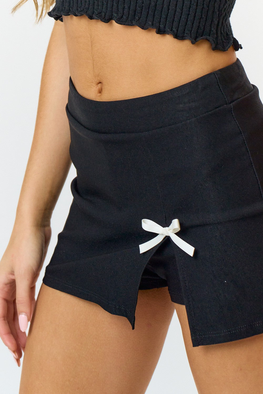 Bow Slit Skort Black, Mini Skirt by Blue Blush | LIT Boutique