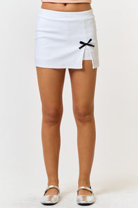 Thumbnail for Bow Slit Skort Ivory, Mini Skirt by Blue Blush | LIT Boutique