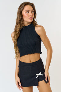Thumbnail for Bow Slit Skort Black, Mini Skirt by Blue Blush | LIT Boutique