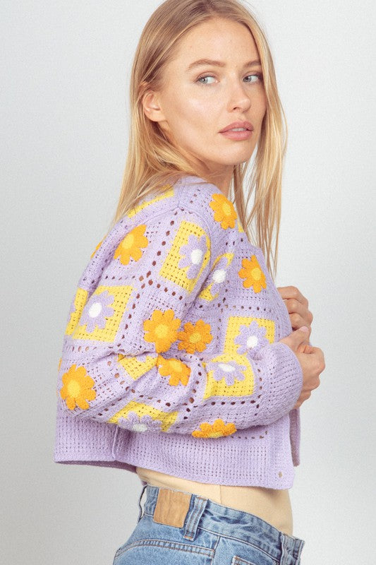 Patchwork Petals Cardigan Lavender, Cardigan Sweater by Very J | LIT Boutique