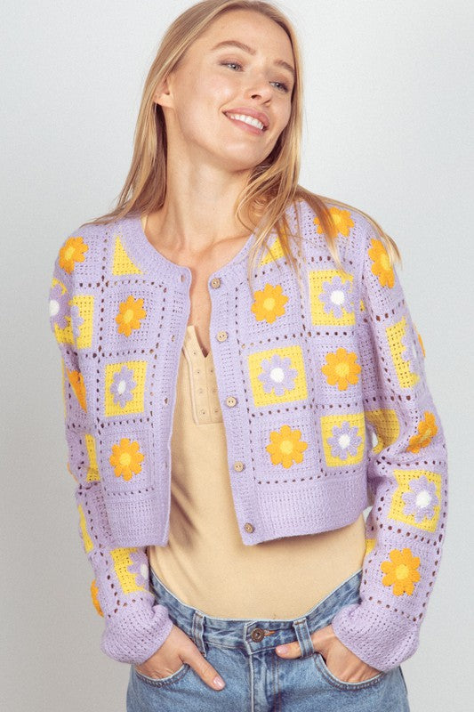 Patchwork Petals Cardigan Lavender, Cardigan Sweater by Very J | LIT Boutique