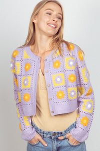 Thumbnail for Patchwork Petals Cardigan Lavender, Cardigan Sweater by Very J | LIT Boutique