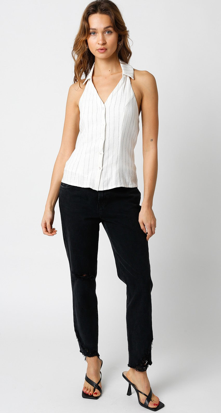 So Classic Top Ivory Black, Tank Blouse by Olivaceous | LIT Boutique