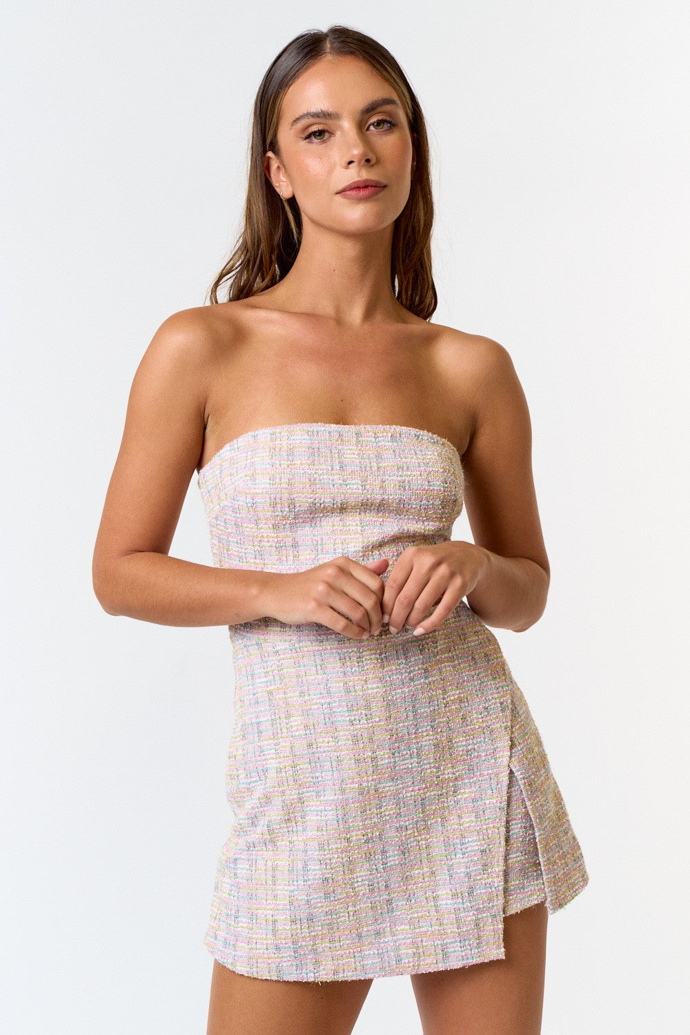 Chic Tweed Romper Pink, Romper Dress by Blue Blush | LIT Boutique