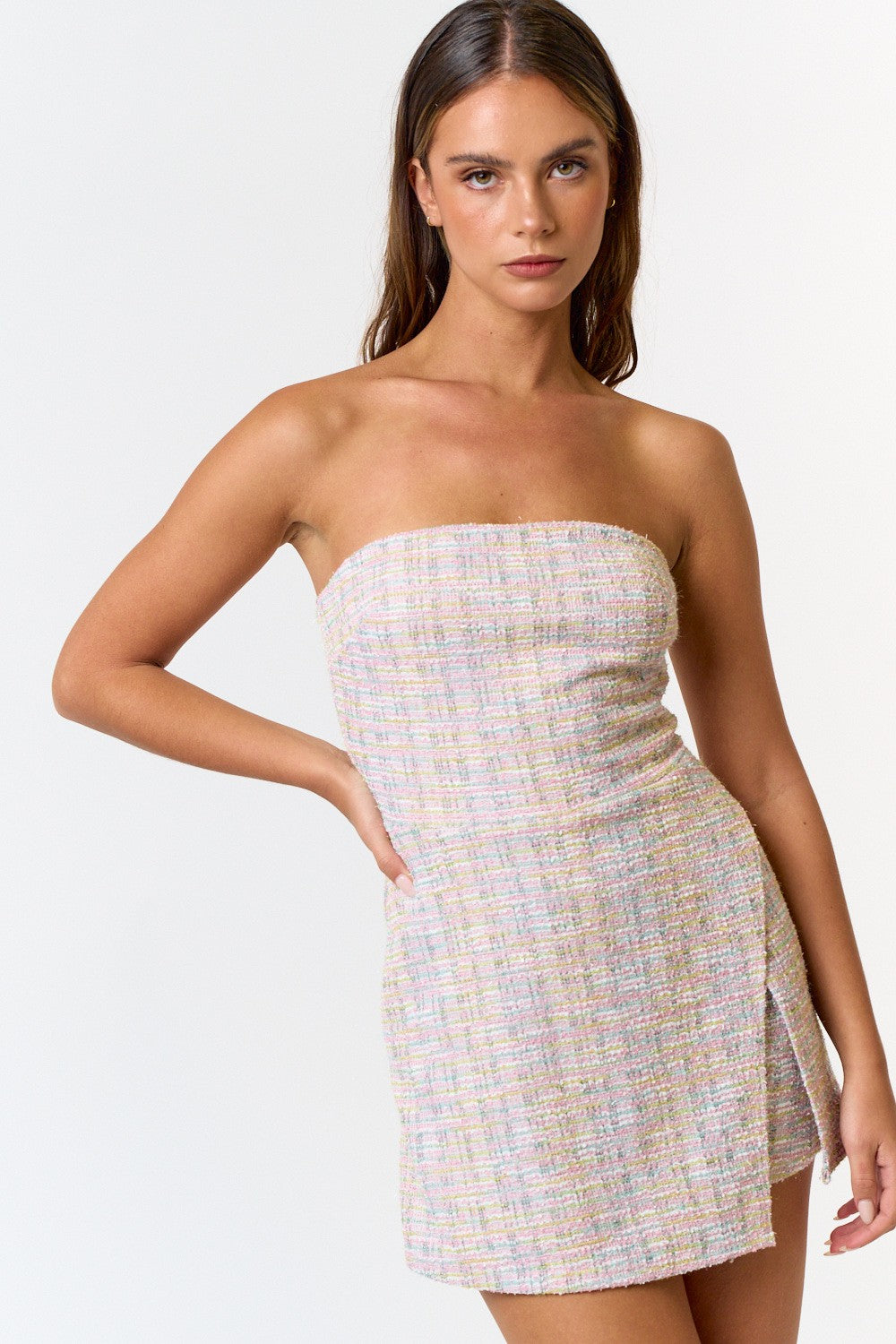 Chic Tweed Romper Pink, Romper Dress by Blue Blush | LIT Boutique