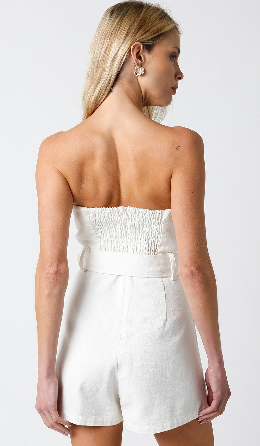 High Hopes Belted Romper White, Romper Dress by Olivaceous | LIT Boutique