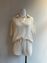 Thumbnail for Vanilla Knitted Collar Blouse, Long Blouse by Emory Park | LIT Boutique