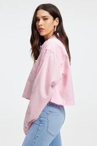 Thumbnail for Oxford Cropped Button Down Shirt Rose Quartz, Long Tee by Good American | LIT Boutique